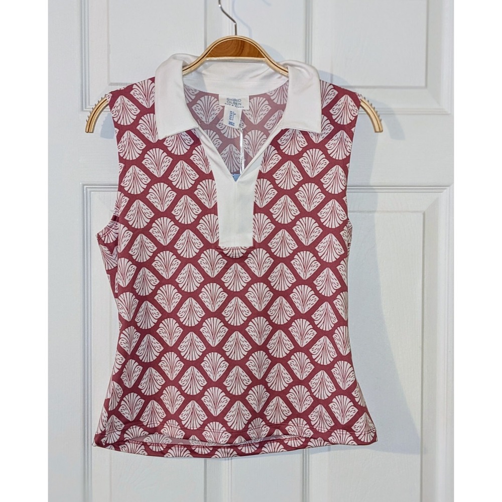 Sigrid Olsen Golf & Tennis Top Sleeveless Shell Burgundy Clam Shells S NWT